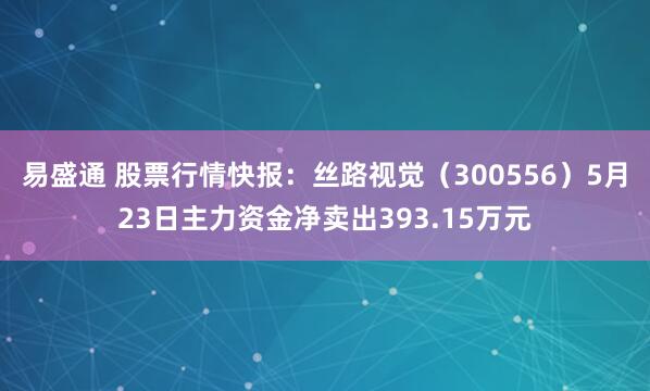 易盛通 股票行情快报：丝路视觉（300556）5月23日主力资金净卖出393.15万元