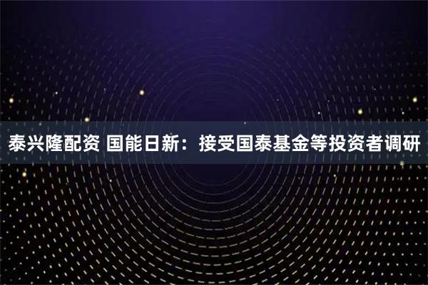 泰兴隆配资 国能日新：接受国泰基金等投资者调研